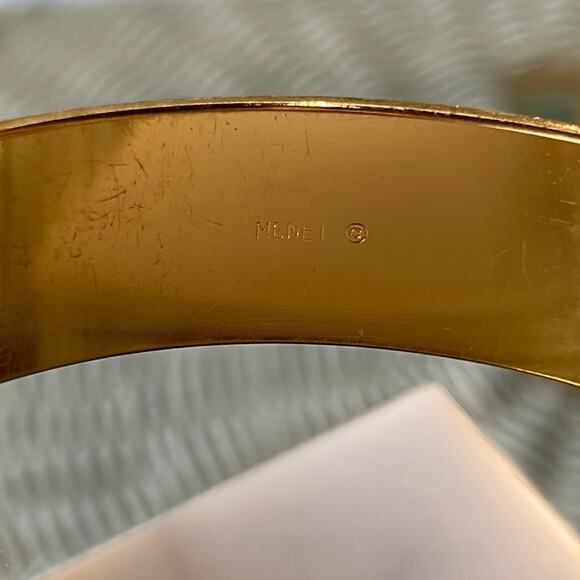 Vintage Monet Wide Bangle Bracelet Gold tone Cross cut face #433 - Picture 2 of 7